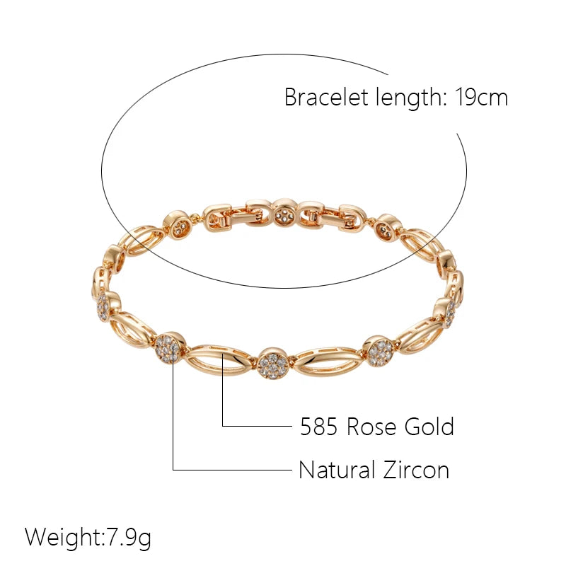 Kinel Hot Trend Simple 585 Rose Gold Color Bracelet for Women Luxury Natural Zircon Bride Wedding Daily Fine Jewelry 2023 New