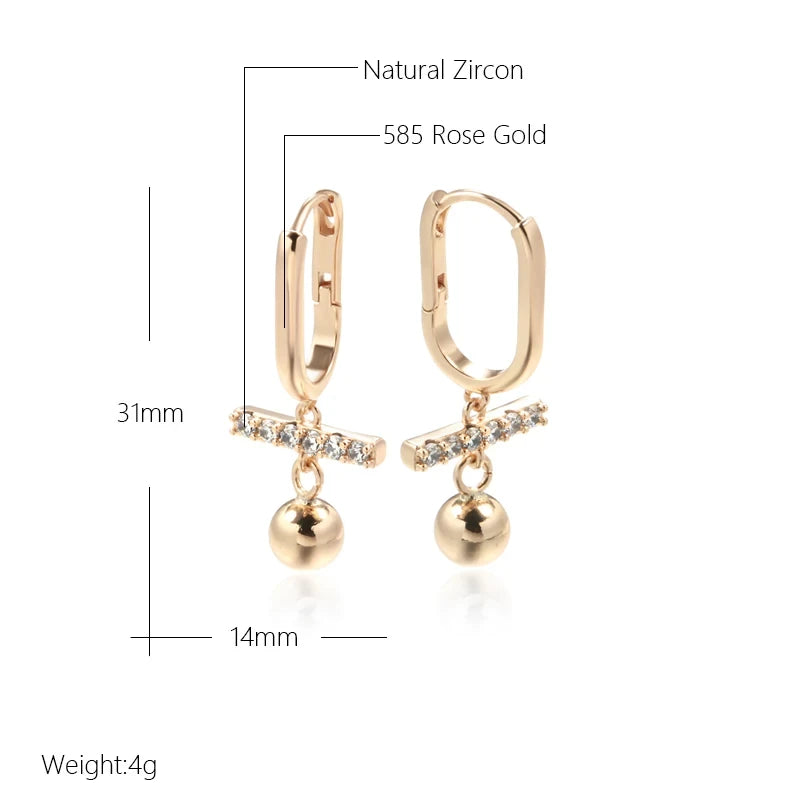 Wbmqda Unique Metal Ball Drop Earrings For Women 585 Rose Gold Color With White Natural Zircon Fashion Daily Party   Jewelry