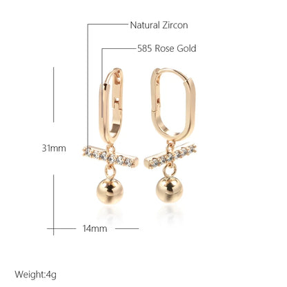 Wbmqda Unique Metal Ball Drop Earrings For Women 585 Rose Gold Color With White Natural Zircon Fashion Daily Party   Jewelry