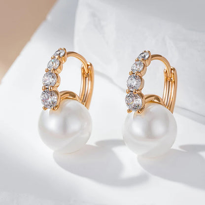 Wbmqda Luxury Elegant Pearl Drop Earrings For Women 585 Rose Gold Color Natural Zircon Setting Wedding Party Fine Jewelry Gifts