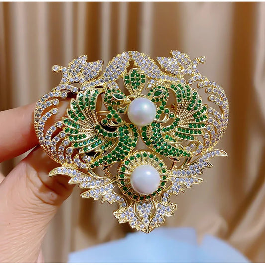 SUYU Vintage Colored Phoenix Brooch Flower Women's Fashion Versatile Ornament Double Layer Design Brooch Epaulet