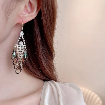 SUYU Vintage Trendy Earrings For Women Light Luxury Design Long Water Droplet Tassel Feather Earrings Daily Holiday Gifts