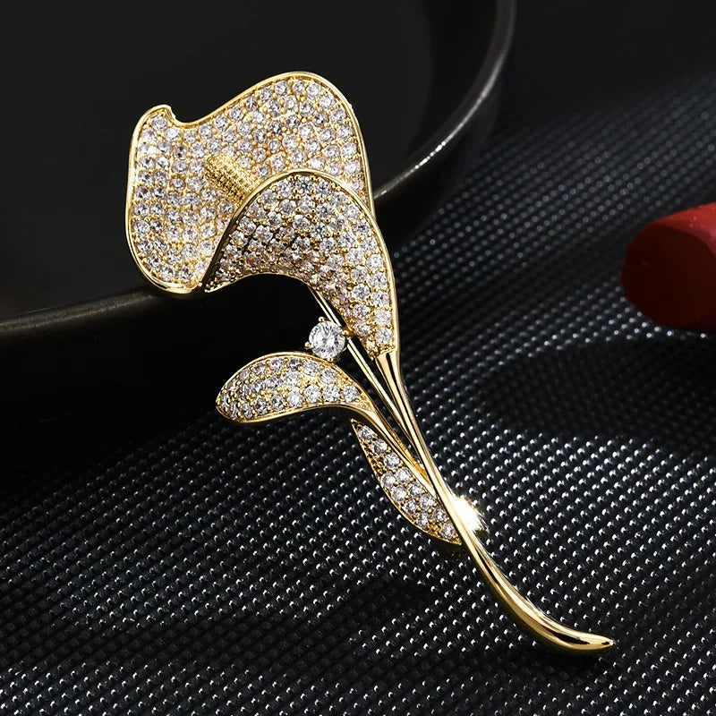 SUYU Autumn New Korean Fashion Micro Inlaid Zircon Women's Light Luxury Brooch Versatile and Creative Tulip Brooch Accessories