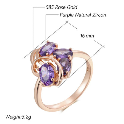 Wbmqda Purple Crystal Stone Flower Shape Ring For Women 585 Rose Gold Color Luxury Lilac Natural Zircon Jewelry Accessories