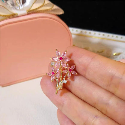 SUYU Light Luxury Small And Exquisite Cherry Blossom Pink Small Flower Brooch Women's Dress Brooch Fashionable Pin