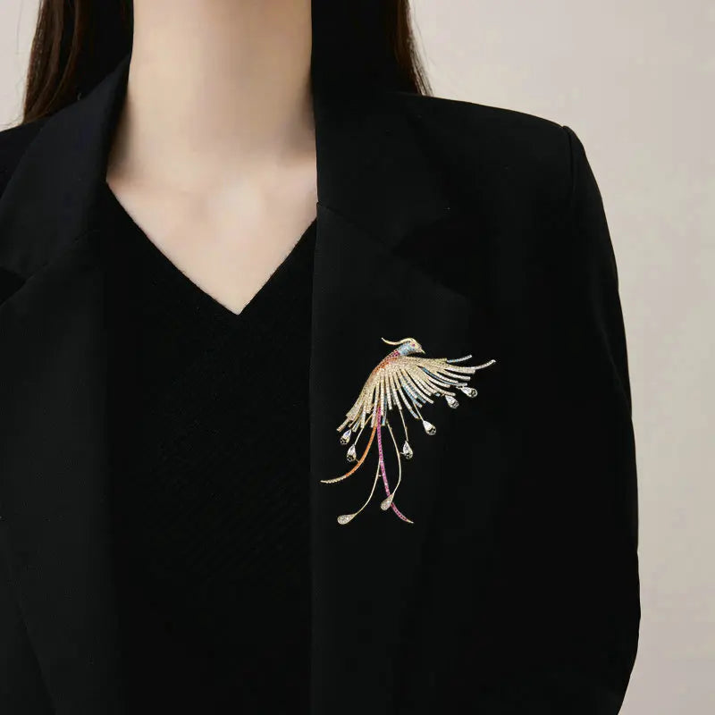 SUYU 2023 Summer New Women's Light Luxury Style Brooch Flower Accessories Pin Zircon Inlaid Luxury Phoenix Brooch