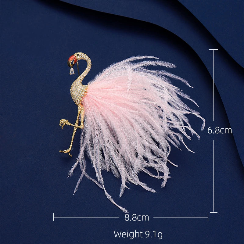 SUYU Fashion And Creative Design Of Clothing Flamingo Brooch Soft Feather Women's Luxurious Brooch Gift Pin