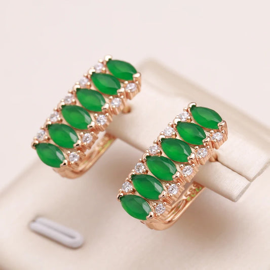 Kienl Full Green Natural Zircon Women's Square Earring 585 Rose Gold Color Vintage Bride Wedding Jewelry Luxury Design Best Gift