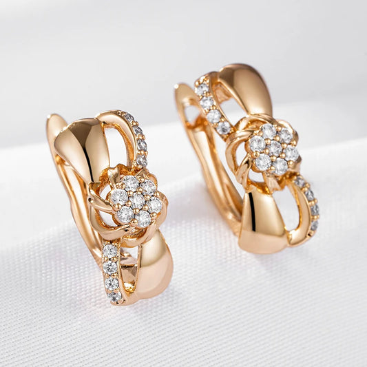 Wbmqda Sparkling Natural Zircon English Earrings For Women 585 Rose Gold Color Romantic Crystal Flower Party Daily Fine Jewelry