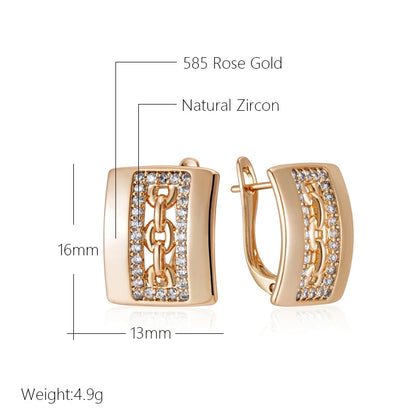 Wbmqda Classic Chain Design Zircon Drop Earrings For Women 585 Rose Gold Color Luxury Elegant Wedding Party Fine Jewelry Gift