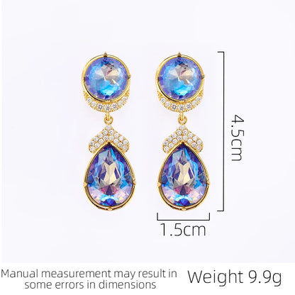 SUYU Fashionable Vintage Earrings Palace Style Long Hollow Droplet Shaped Zircon Earrings Ladies Elegant Design Versatile