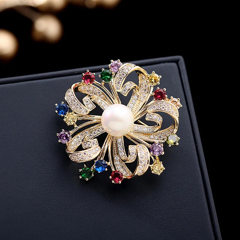 SUYU Luxury Brooch Inlaid With Cubic Zirconia Cheongsam Pin Imitation Pearl Garland Accessories