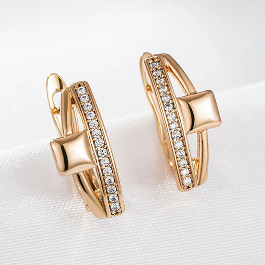 Wbmqda New Fashion Design Irregular Geometric Hoop Zircon Earrings For Women 585 Rose Gold Color Wedding Party Fine Jewelry Gift