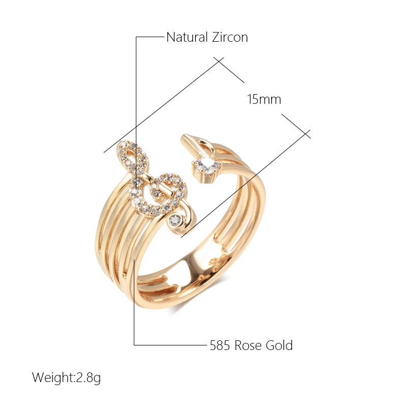 Wbmqda Fashion Music Note Open Ring For Women 585 Rose Gold Color With White Natural Zircon Trendy Personalized Jewelry Gifts