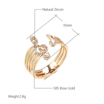 Wbmqda Fashion Music Note Open Ring For Women 585 Rose Gold Color With White Natural Zircon Trendy Personalized Jewelry Gifts