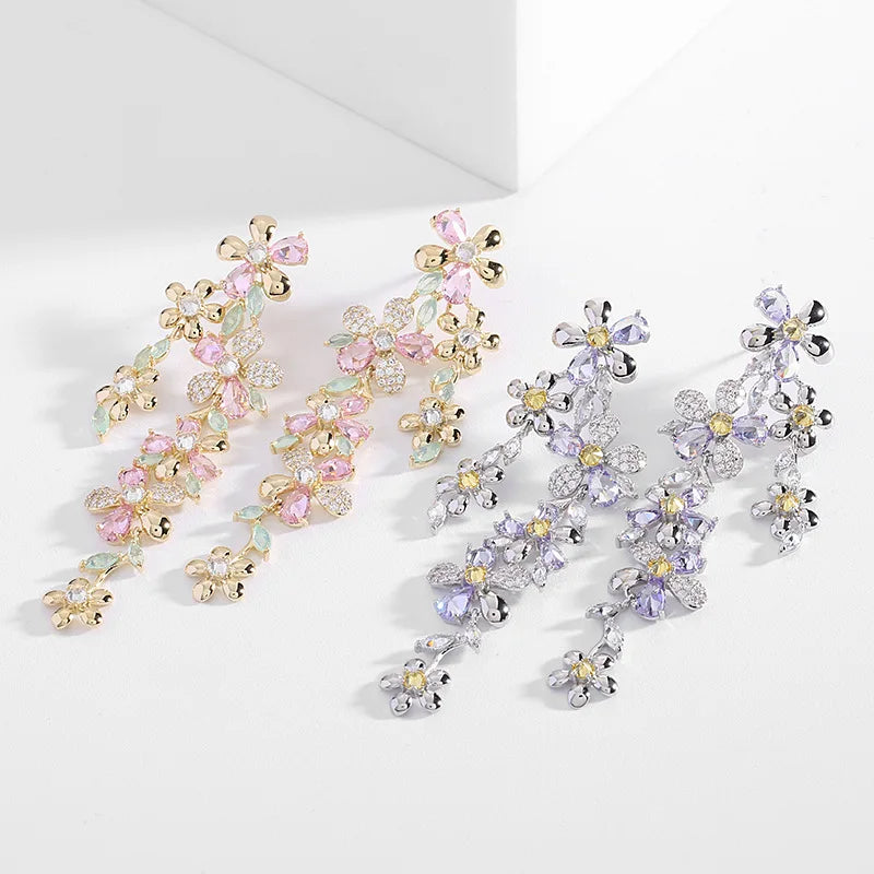 Exaggerated And Stylish Earrings For Women's Dinner Dresses Paired With Long Floral Earrings