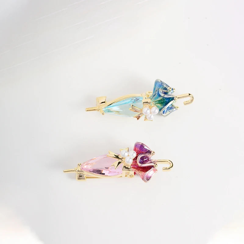 SUYU Cute Imitation Crystal Umbrella Brooch Elegant Enamel Color Cubic Zirconia Clothes Pin Funny