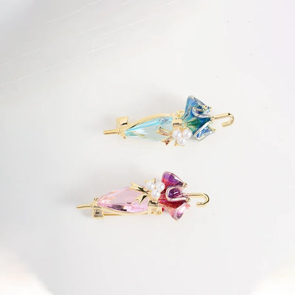 SUYU Cute Imitation Crystal Umbrella Brooch Elegant Enamel Color Cubic Zirconia Clothes Pin Funny