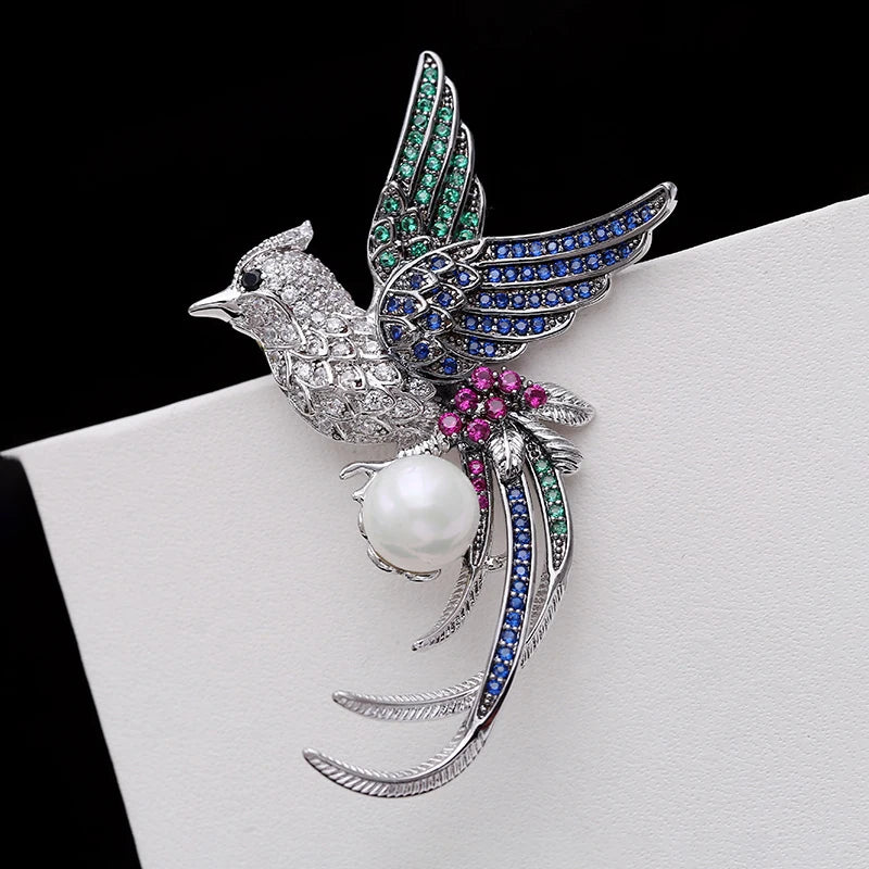 SUYU Fashion Imitation Pearl Brooch Animal National Style Retro Brooch Accessories Phoenix Bird Brooch