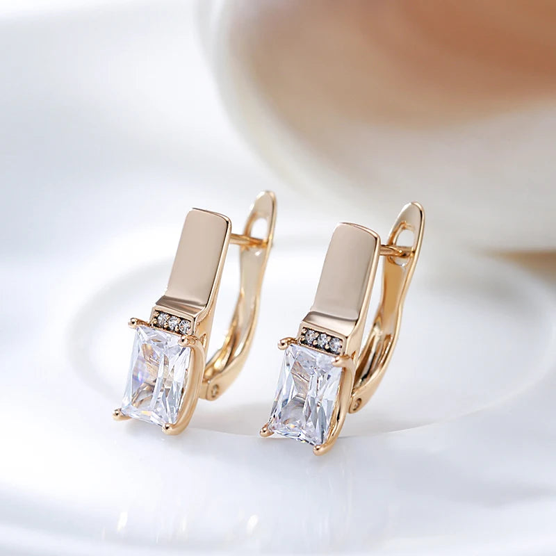 Kienl Hot Square Natural Zircon Drop Earring for Women 585 Rose Gold Color Wedding Accessories High Quality Daily Fine Jewelry