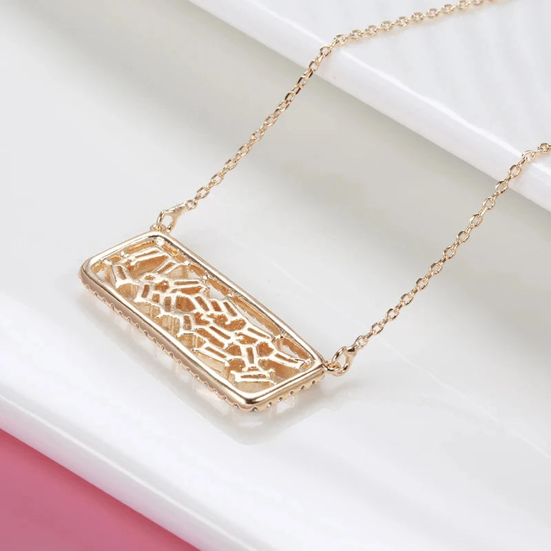 Kinel Hot Full Natural Zircon Square Pendant Necklace for Women Fashion 585 Rose Gold Color High Quality Daily Fine Jewelry Gift