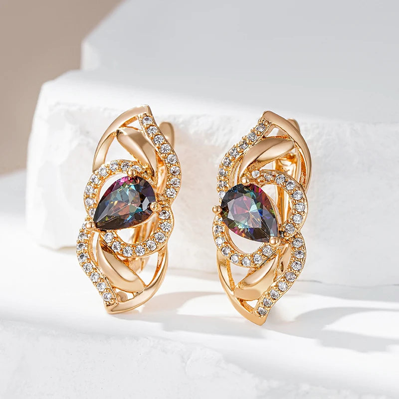 Wbmqda Sparkling Colourful Natural Zircon Drop Earrings For Women 585 Rose Gold Color Ethnic Bride Wedding Party Fine Jewelry