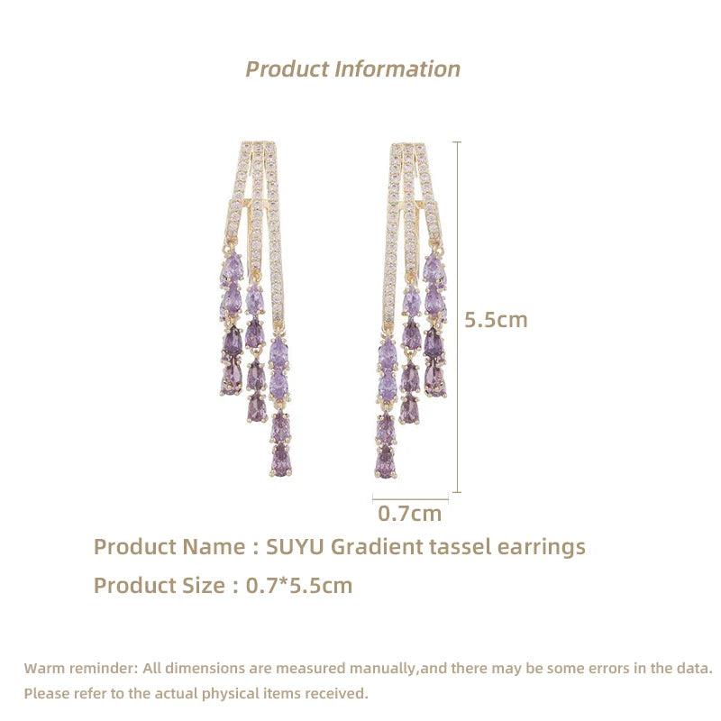 Gradient Purple Cubic Zirconia Earrings Olive Green Cubic Zirconia Tassels With Unique Design Earrings