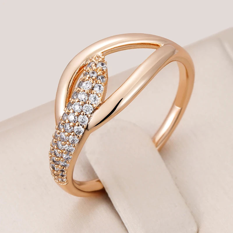 Wbmqda Sparkling Geometric White Natural Zircon Ring For Women 585 Rose Gold Color High Quality Daily Fine Jewelry Accessories