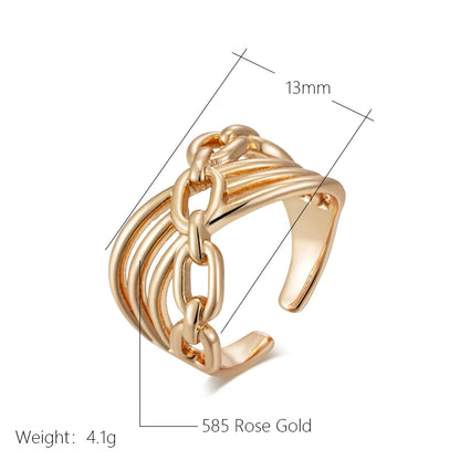 Wbmqda Unique 585 Rose Gold Color Chain Design Open Ring For Women Fashion Daily Party Fine Jewelry Accessories