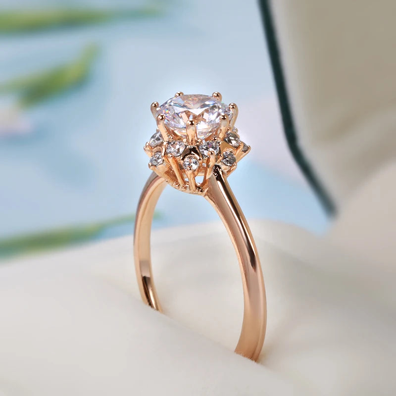 Wbmqda Romantic Bridal Wedding CZ Open Ring For Women 585 Rose Gold Color Sparkling Engagement Jewelry Accessories