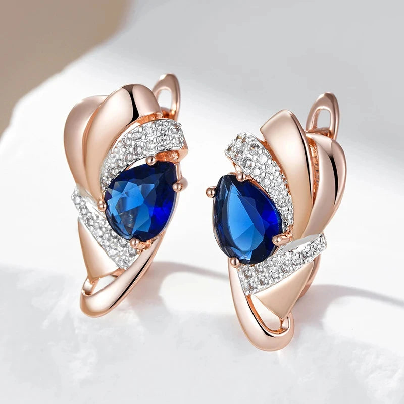 Wbmqda Luxury Blue Natural Zircon Drop Earrings For Women 585 Rose Gold Silver Color Fine Wedding Party Jewelry Accessories