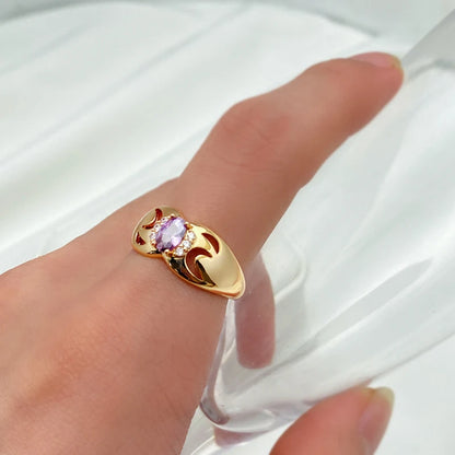 Kinel New Fashion Rings for Women 585 Rose Gold With Micro Wax Inlay Oval Purple Natural Zircon Bridal Ring Wedding Jewelry