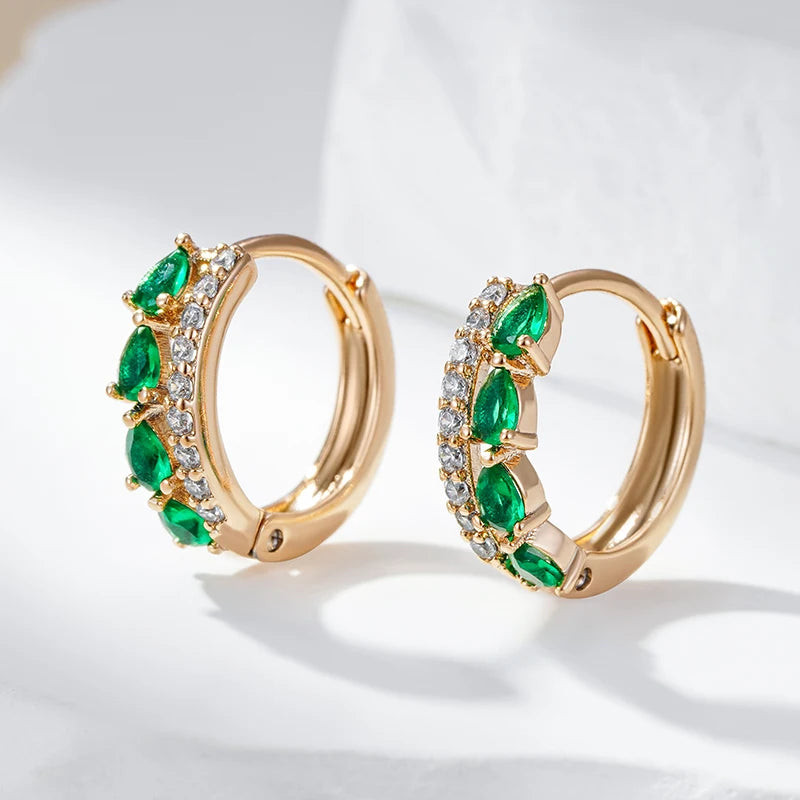 Wbmqda Fashion Green Natural Zircon Hoop Earrings For Women 585 Rose Gold Color High Quality Daily Party Fine Jewelry Gifts