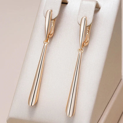 Wbmqda 585 Rose Gold Color Glossy Long Earrings For Women Elegant Fashion Daily Jewelry Accessories