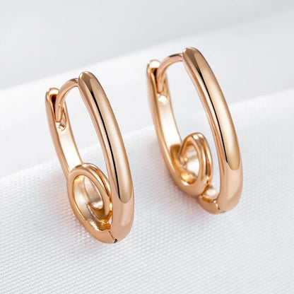 Wbmqda 585 Rose Gold Color Metal Hoop Earrings For Women Simple Elegant Creative Design High Quality Daily Fine Jewelry Gifts