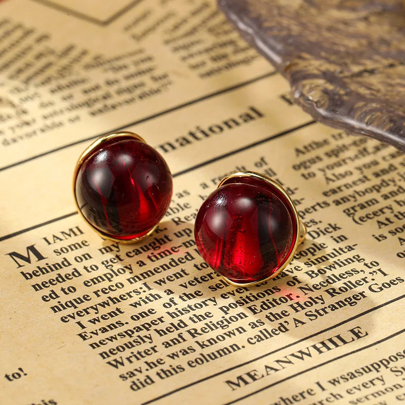 SUYU Simplicity And Fashion Glass Red Bean Red Earrings New Year Vintage Earrings Light Luxury Women's Earrings Festival Gift