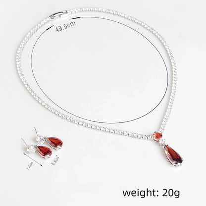 Fashionable Red Water Droplets Bride Micro Set Zircon Women's Light Luxury Design Vintage Elegant And Simple Collarbone Chain