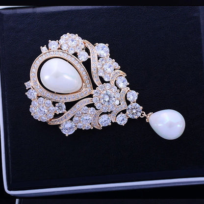 SUYU Droplet Style Brooch Simulation Pearl Coat Dress Accessories