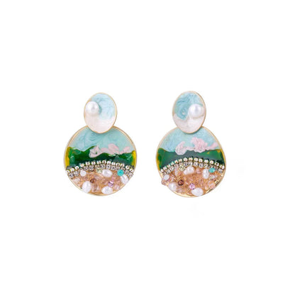 SUYU Chinese Style Artistic Oil Painting Series Simulation Pearl Enamel Earrings Women's Fashion Earrings Versatile Accessories