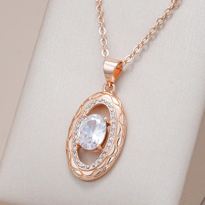 Kinel Luxury 585 Rose Gold Color Pendant For Women Beautiful Hollow Flowers Natural Zircon Pendant Necklace Daily Fine Jewelry