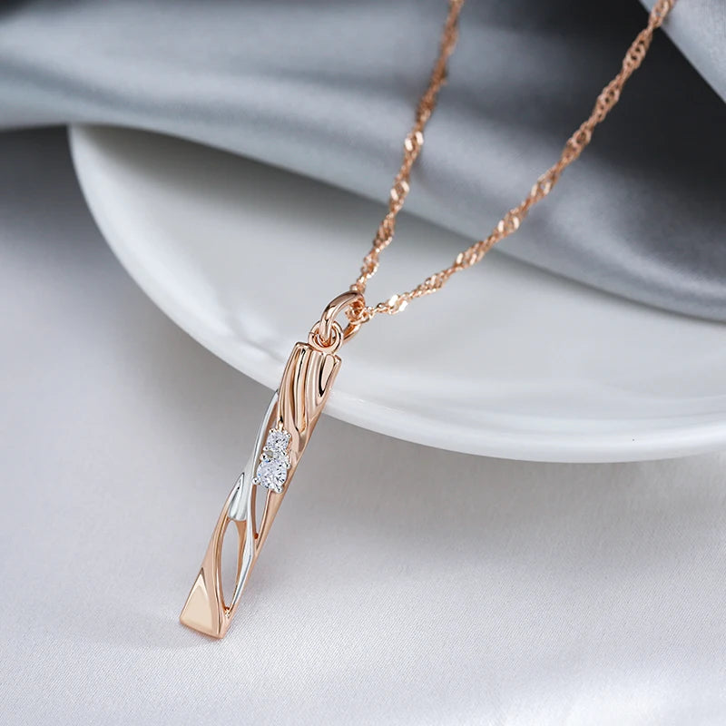 Kinel Fashion Geometric Hollow Zircon Pendant Necklace 585 Rose Gold and Silver Dichroic Plating Wedding Daily Fine Jewelry Gift