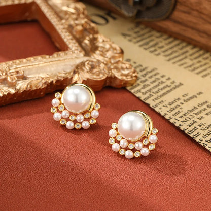 SUYU Spring New 2024 Trend Imitation Pearl Flower Earrings Design Fashionable Women's Light Luxury Vintage Earrings