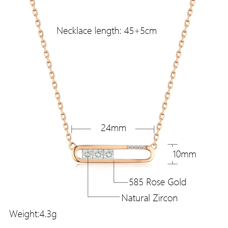 Kinel Hot 585 Rose Gold Color Geometry Pendant Necklace for Women Shiny Natural Zircon Unusual Creative Daily Fine Jewelry Gift