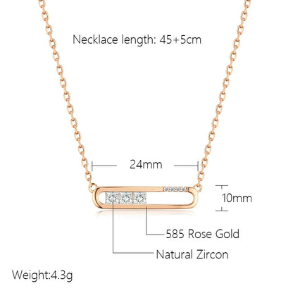 Kinel Hot 585 Rose Gold Color Geometry Pendant Necklace for Women Shiny Natural Zircon Unusual Creative Daily Fine Jewelry Gift