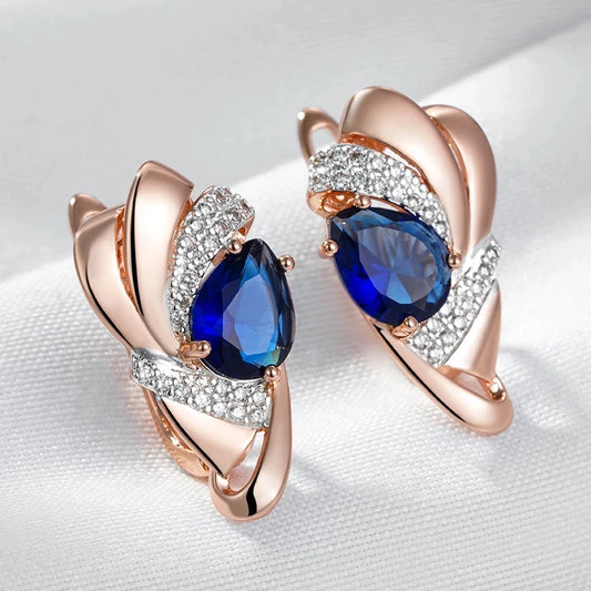 Wbmqda Luxury Blue Natural Zircon Drop Earrings For Women 585 Rose Gold Silver Color Fine Wedding Party Jewelry Accessories