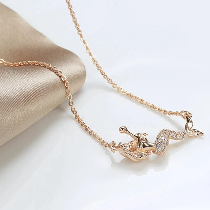 Kinel Exquisite 585 Rose Gold Color Mermaid Pendant Necklaces For Women Shiny Natural Zircon Accessories Daily Fine Jewelry