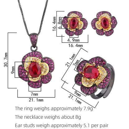 SUYU New Fashion Trend Design Fashionable Women's Light Luxury Earring Set Black And Red Ring Personalized Pendant Set