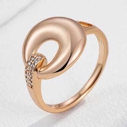 Wbmqda Fashion Glossy Hoop Ring For Women 585 Rose Gold Color With Natural Zircon High Quality Daily Jewelry Accessories