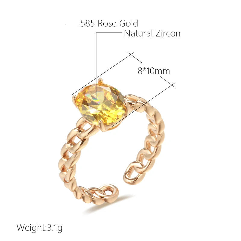 Kienl Fashion 585 Rose Gold Color Yellow Natural Zircon Big Ring for Women Wedding Bridal Rings High Quality Daily Jewelry