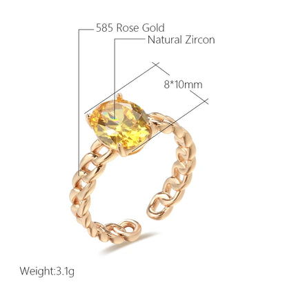 Kienl Fashion 585 Rose Gold Color Yellow Natural Zircon Big Ring for Women Wedding Bridal Rings High Quality Daily Jewelry